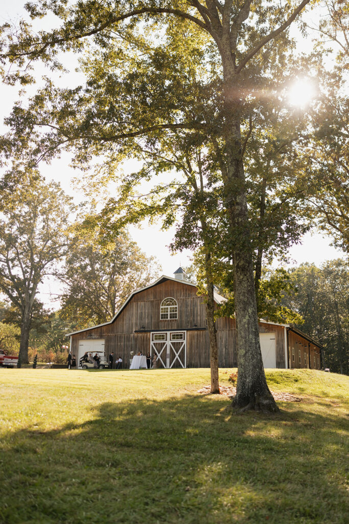 gorgeous shot of the reception barn in the morning sun