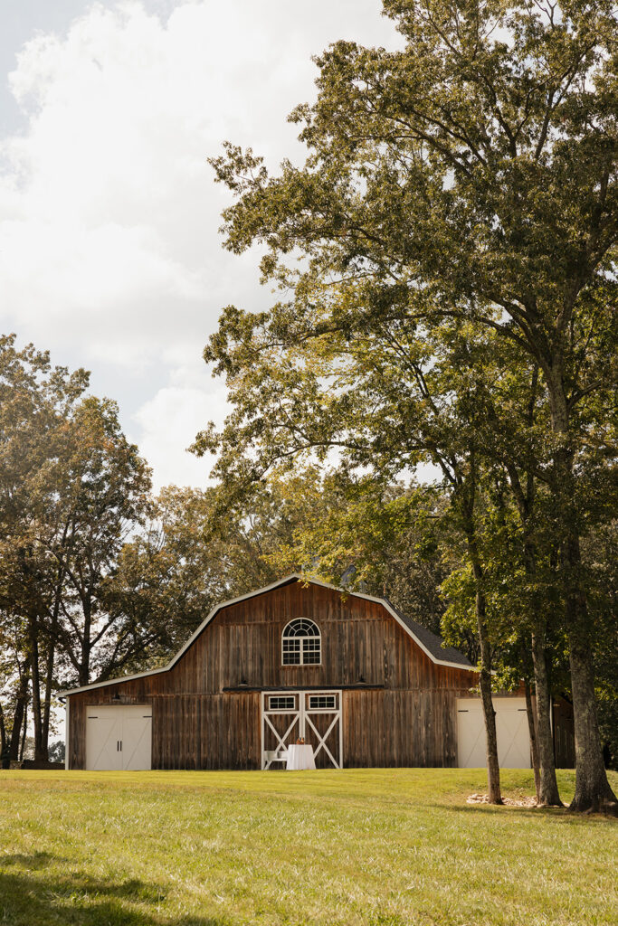 head on shot of the venue and barn where the reception is held