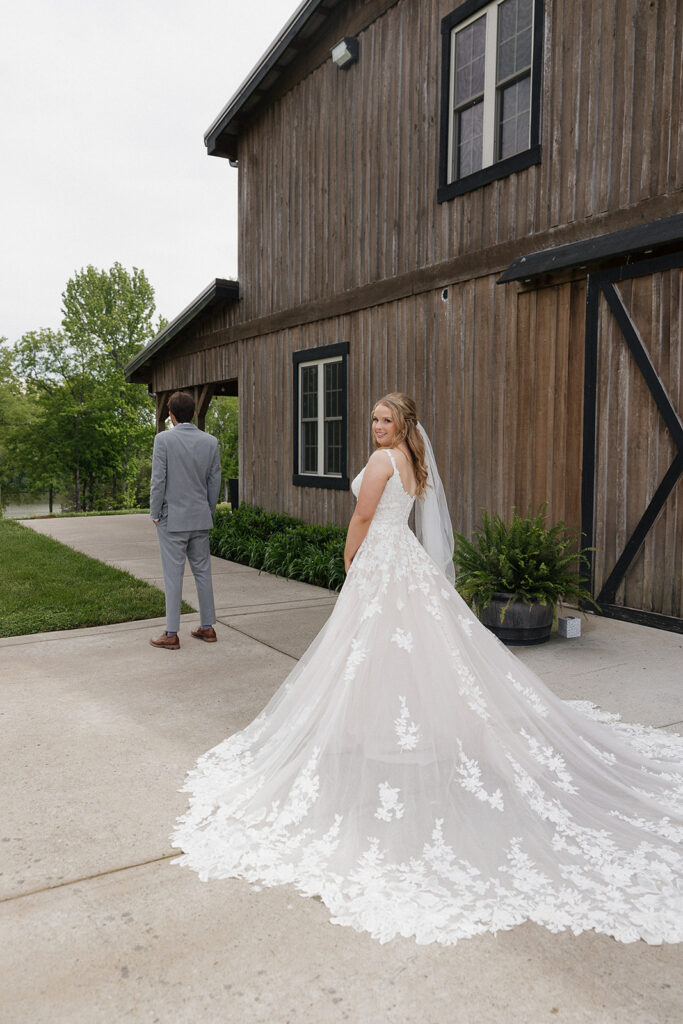 bride and groom at their first look