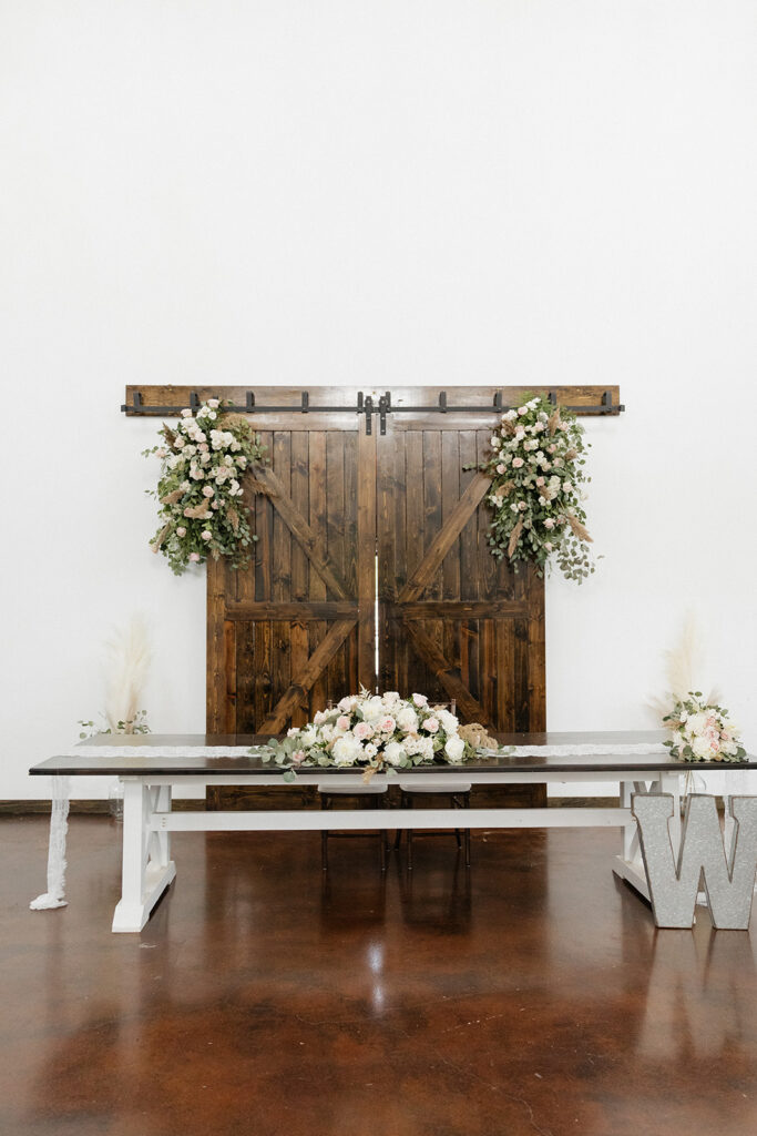 bride and groom reception table