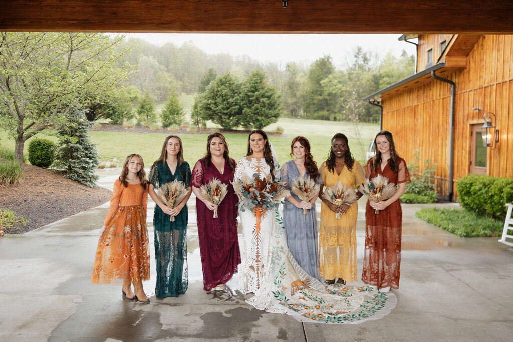 colorful picture of the bride and her bridesmaids