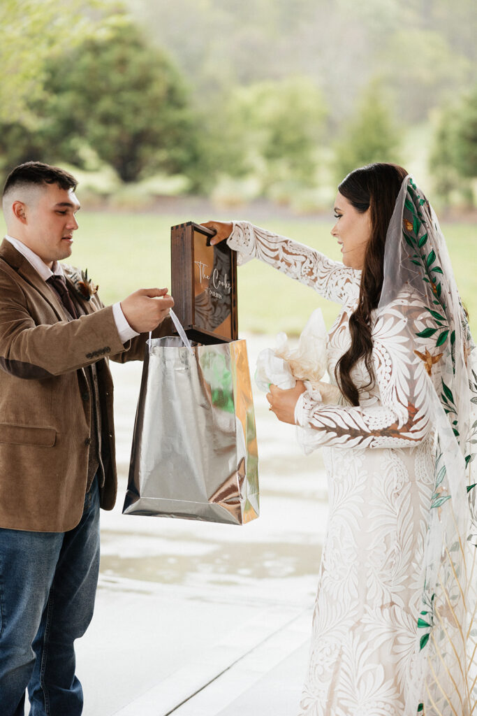 bride and groom before heading to their wedding ceremony