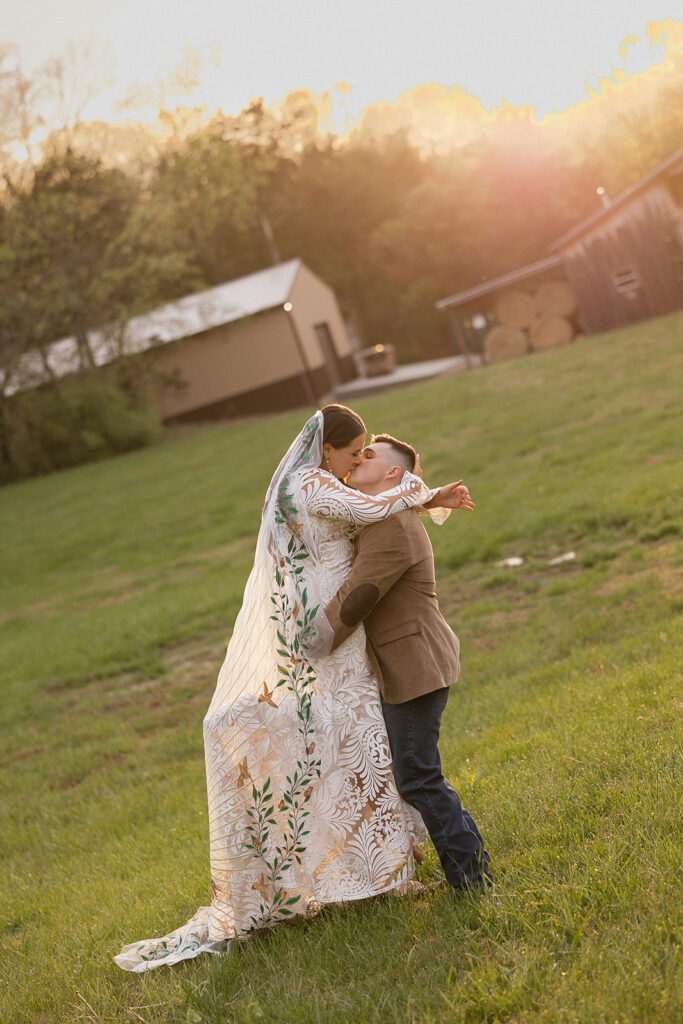 golden hour picture of the bride and groom