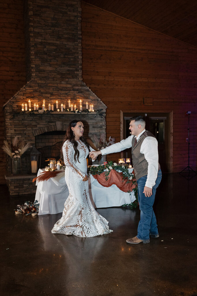 bride and groom dancing at their wedding reception