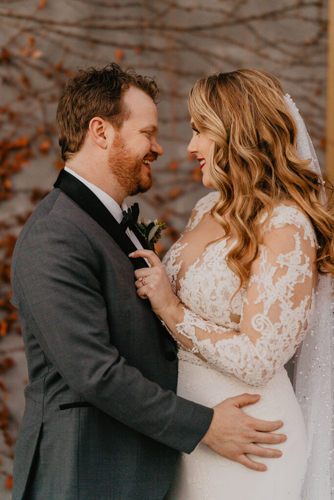 bride and groom looking at each other