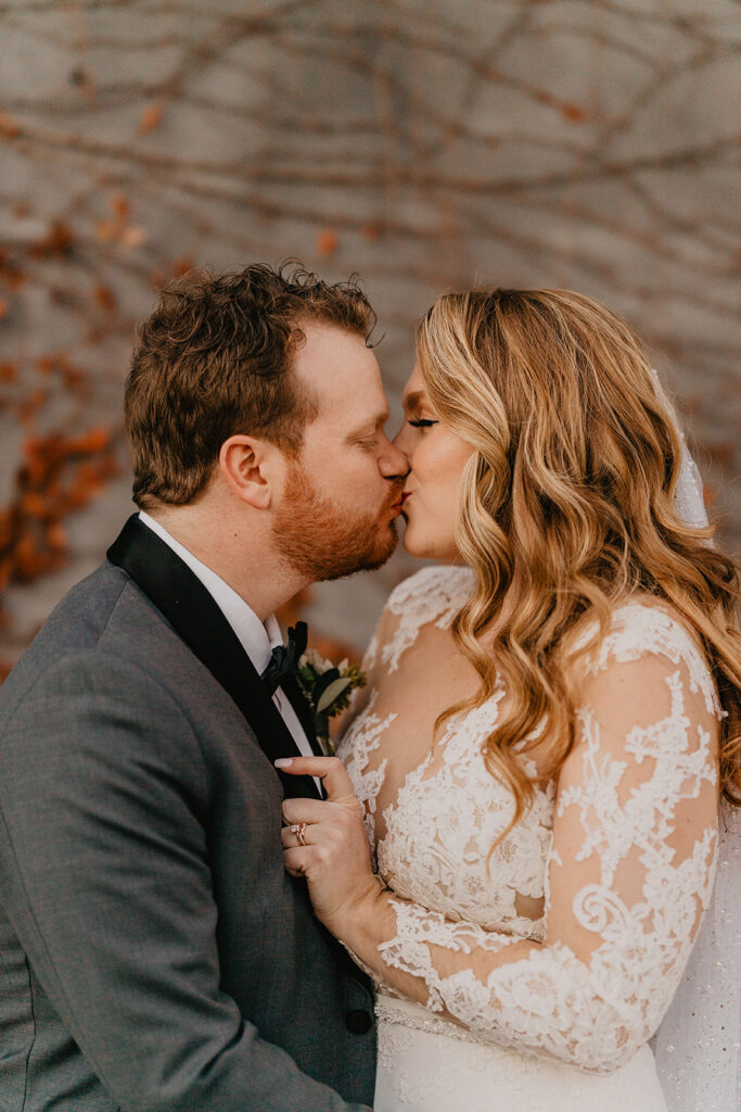 picture of the bride and groom kissing during their bridal portraits