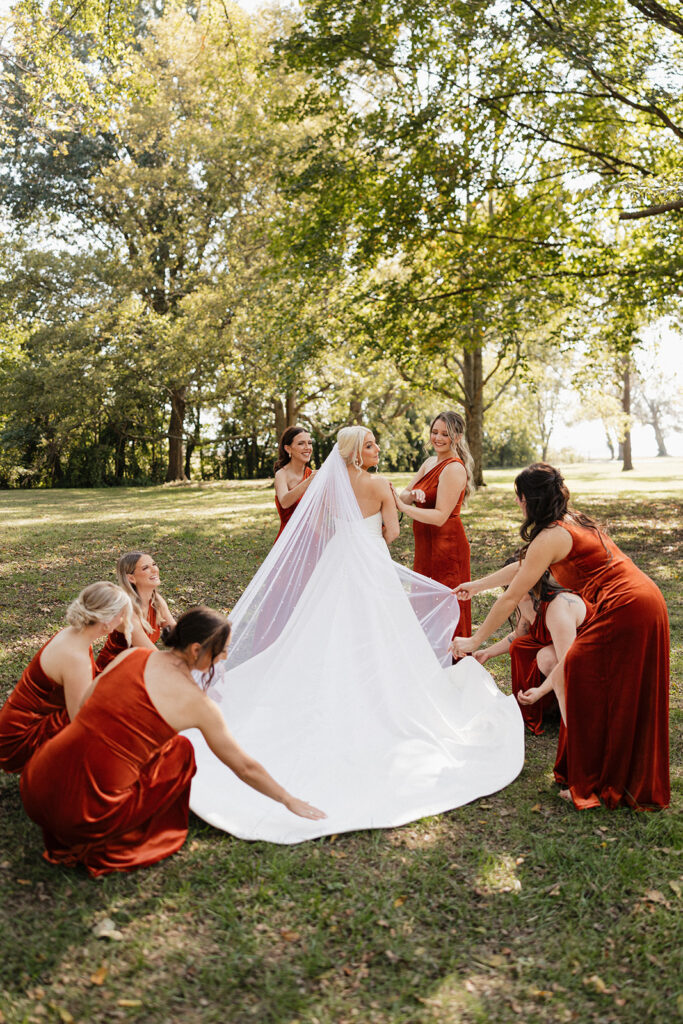 bride and her friends at the colorful boho wedding day