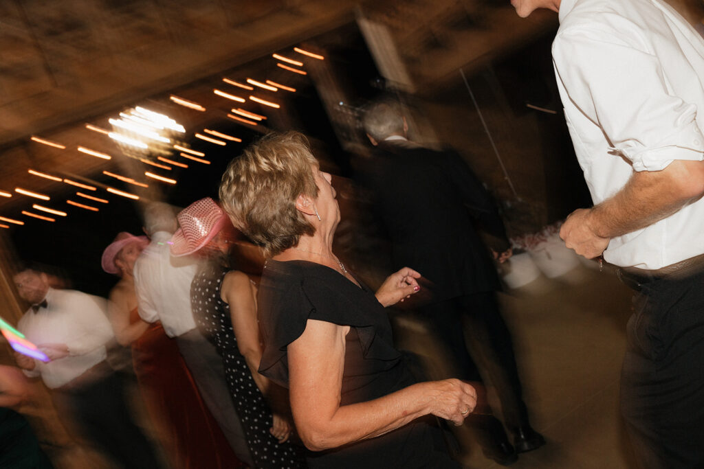 colorful boho wedding guests dancing