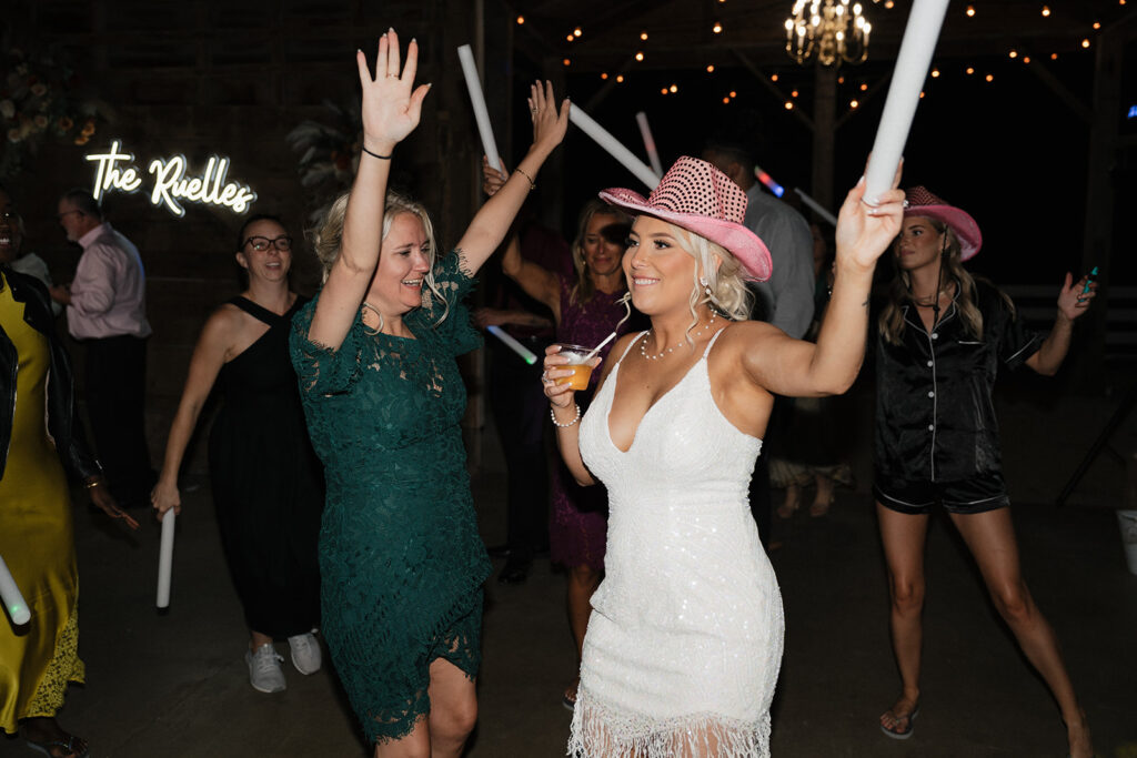 bride having the best time at her reception party