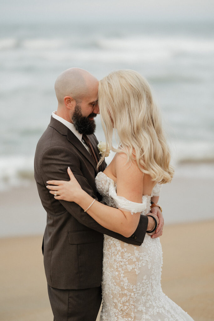 bride and groom hugging during their photoshoot