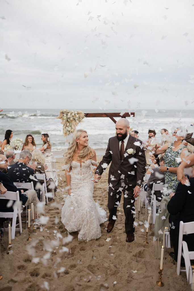 happy couple heading to their reception