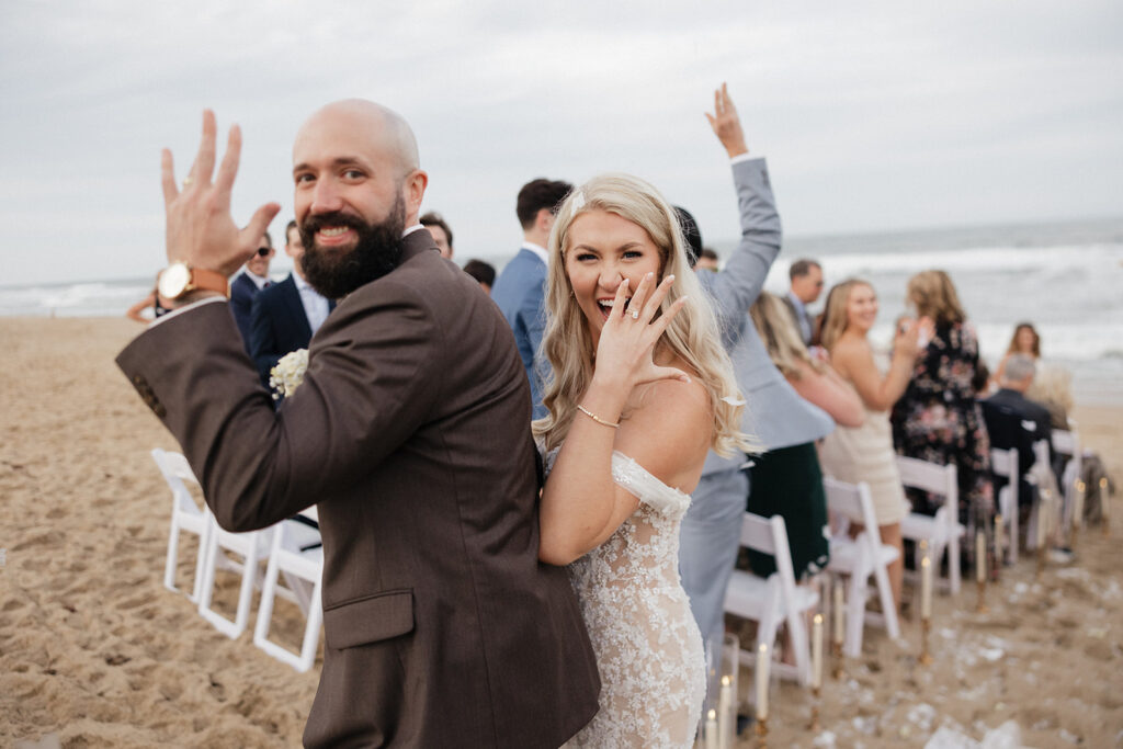 happy couple heading to their reception party