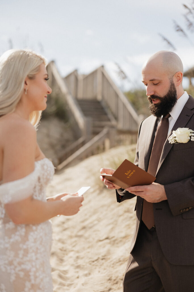 cute couple at their outer banks wedding