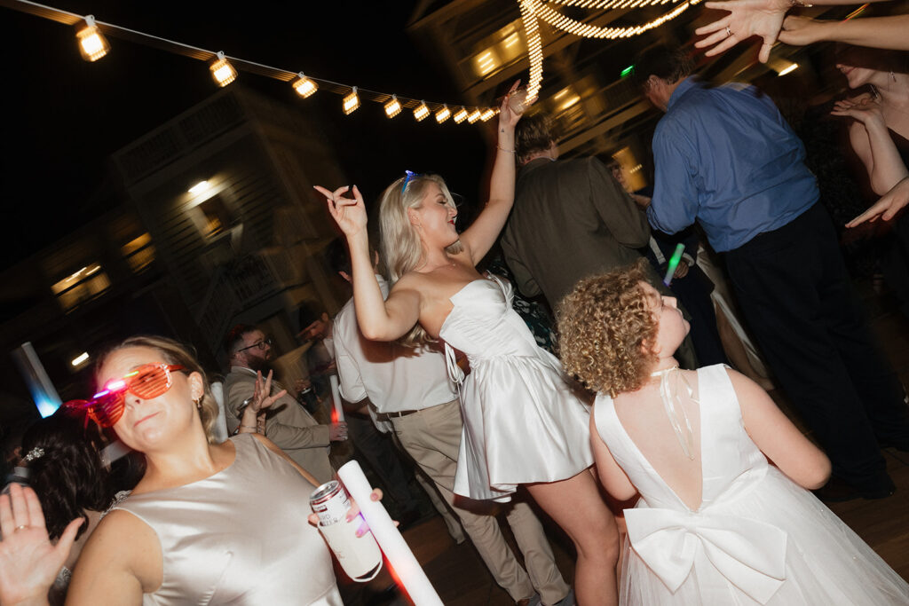 bride having fun at her reception party