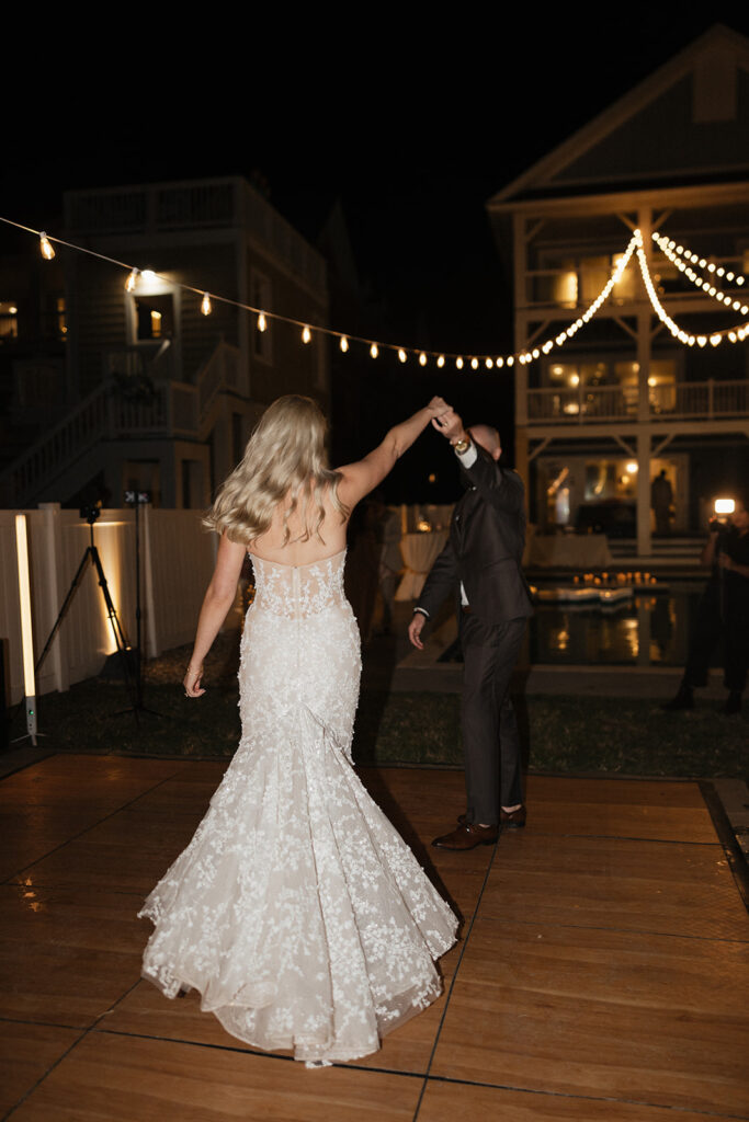 cute couple dancing at their fun reception