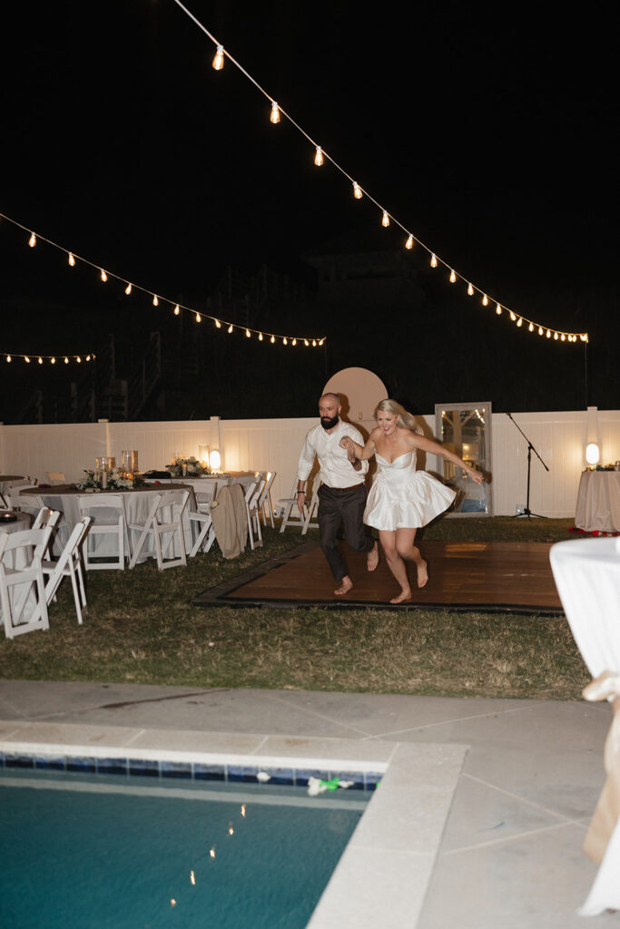 newlyweds having fun at their reception