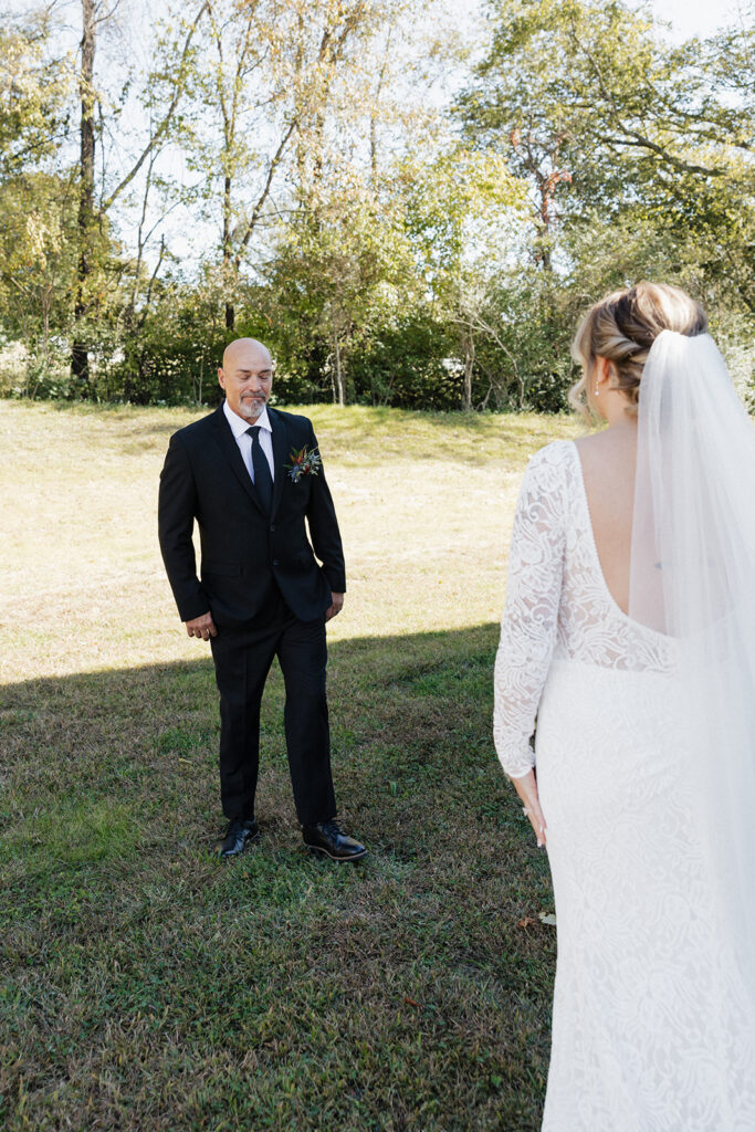 cute first look between the bride and her dad