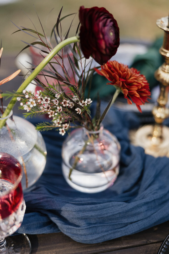 colorful flowers at the reception tables