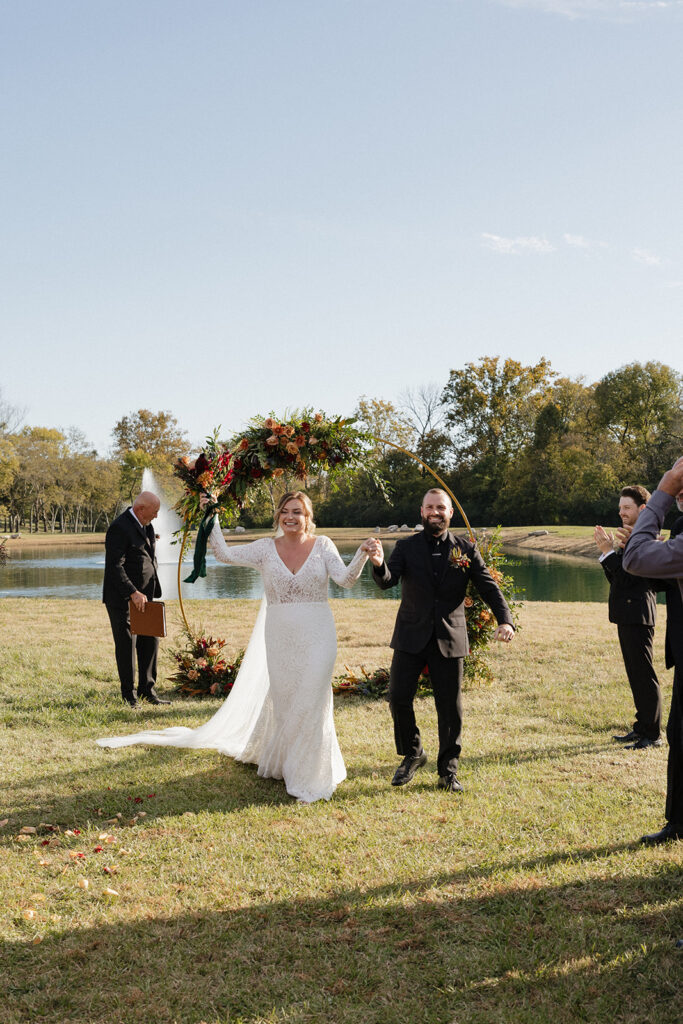 couple heading to their reception