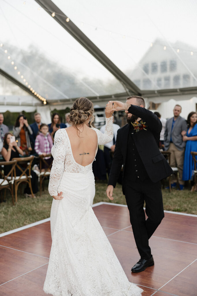 bride and groom at their first dance at their reception