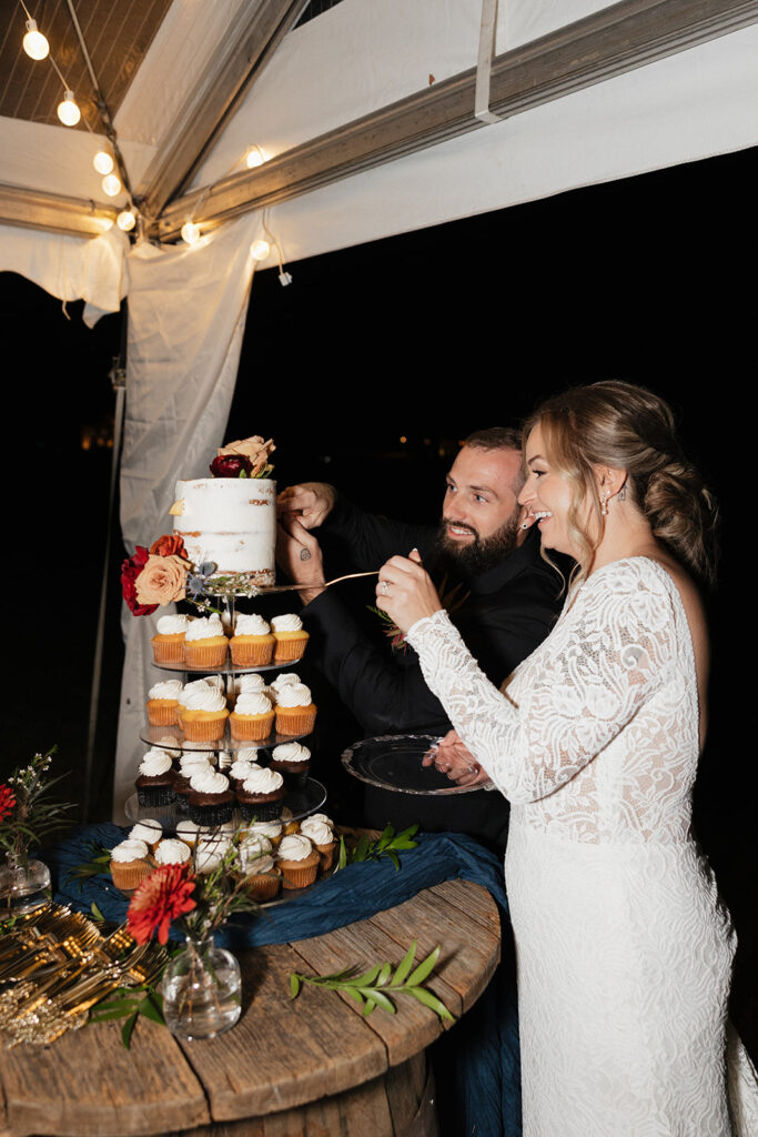 couple cutting their wedding cake