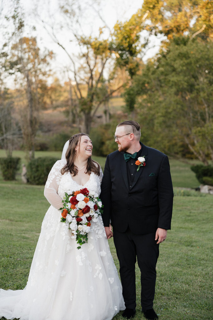 cute couple walking around their venue before their ceremony
