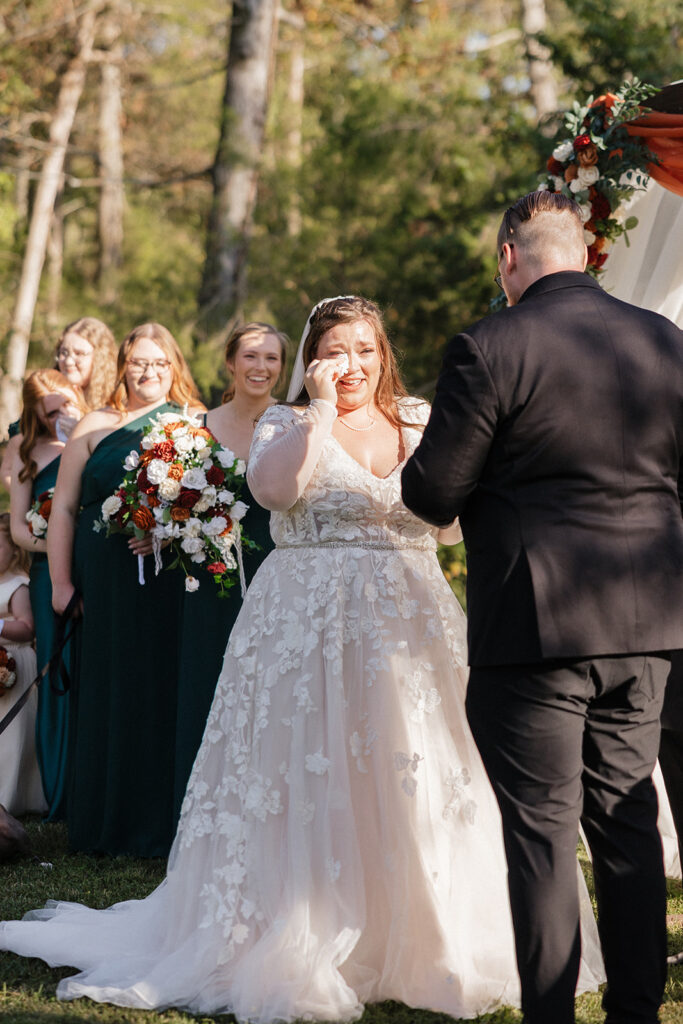 bride emotional at her wedding ceremony
