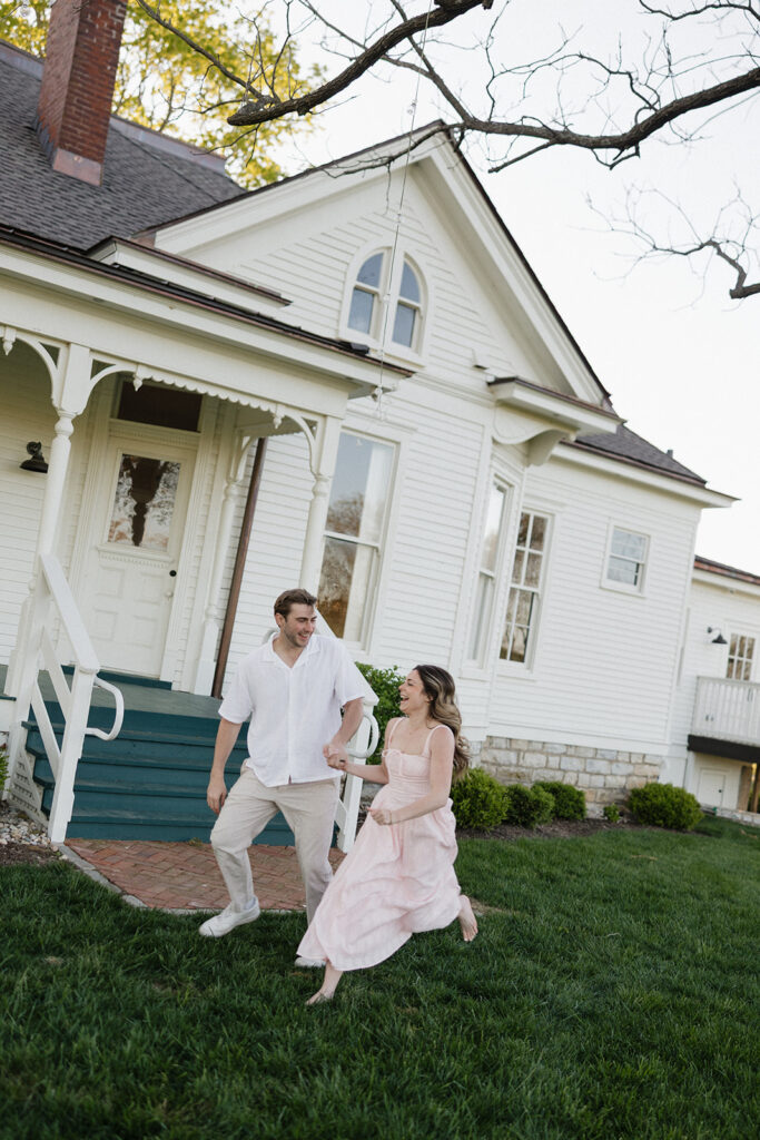 cute couple playing during their engagement session