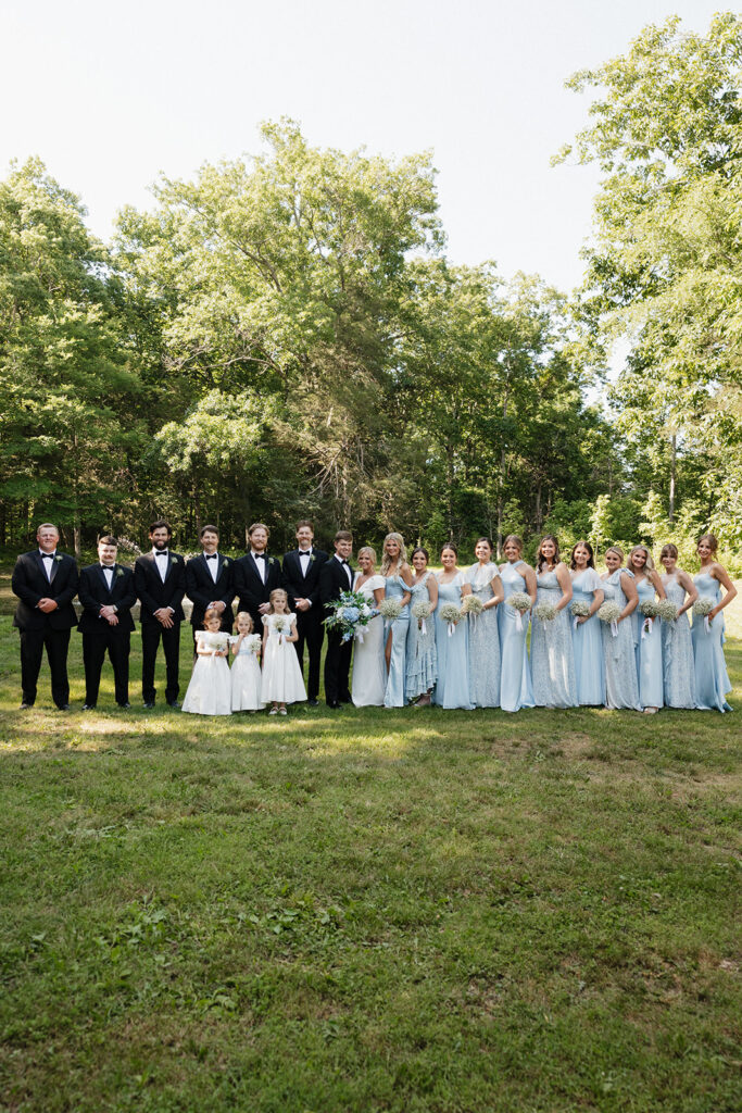 picture of the bride and groom with their bridesmaids and groomsmen 
